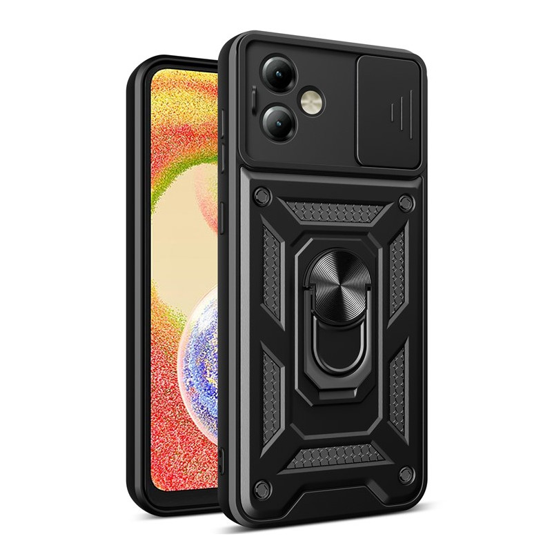 Coque Moto G14 avec Fenêtre Coulissant pour Lentille et Anneau-Support