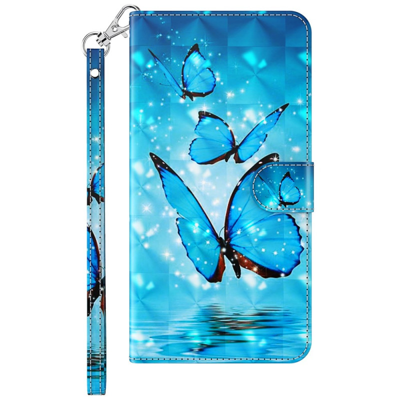 Housse Samsung Galaxy S24 5G Papillons Bleus à Lanière