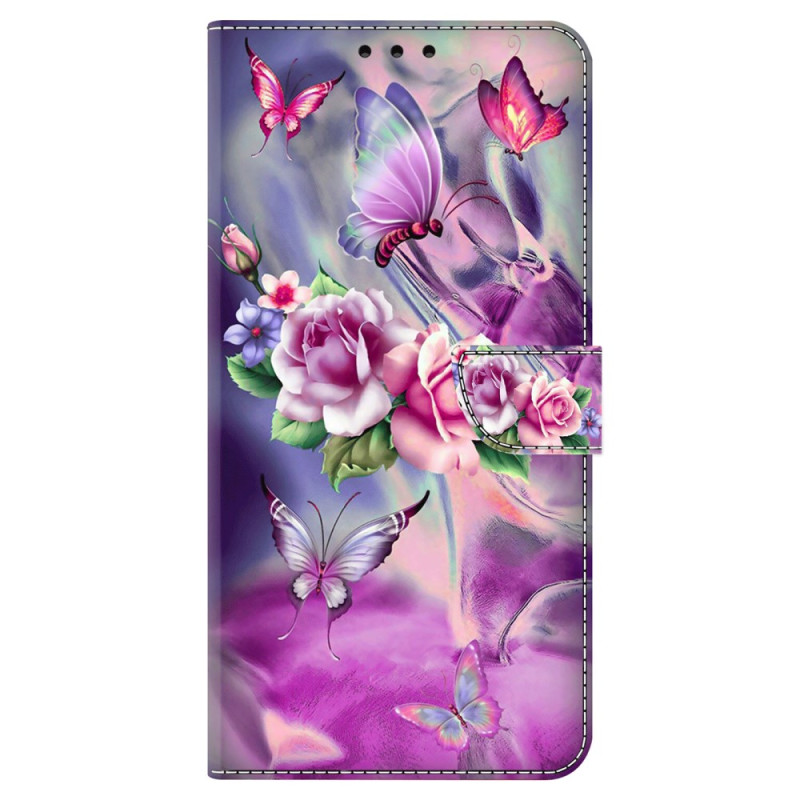 Housse Samsung Galaxy S24 5G Papillons et Fleurs Violettes