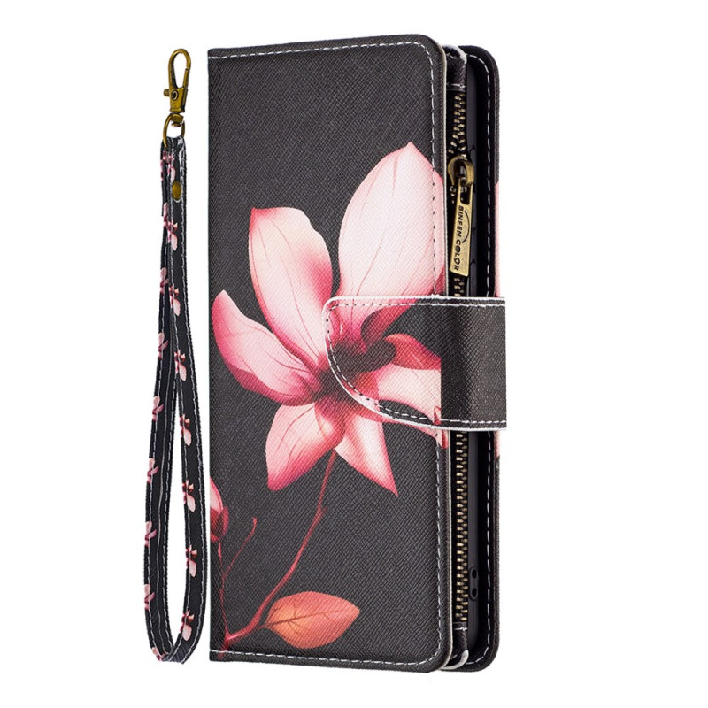 Housse pour Samsung Galaxy S24 5G Portefeuille Fleur Rose à Lanière