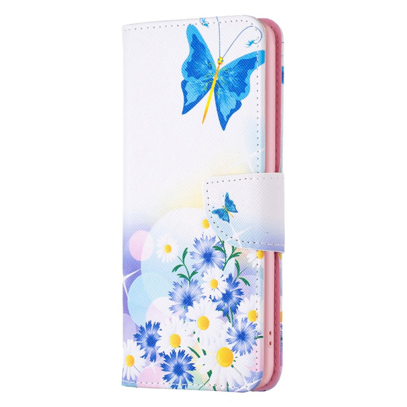 Housse Samsung Galaxy S24 5G Papillons et Fleurs Bleus