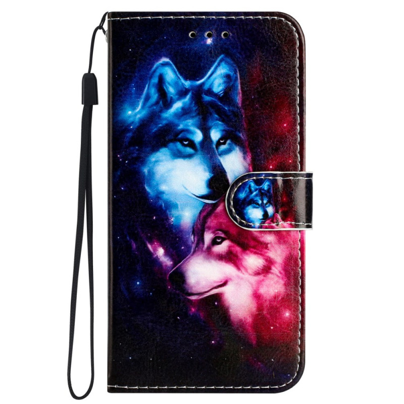 Housse Samsung Galaxy S24 5G Couple de Loups à Lanière