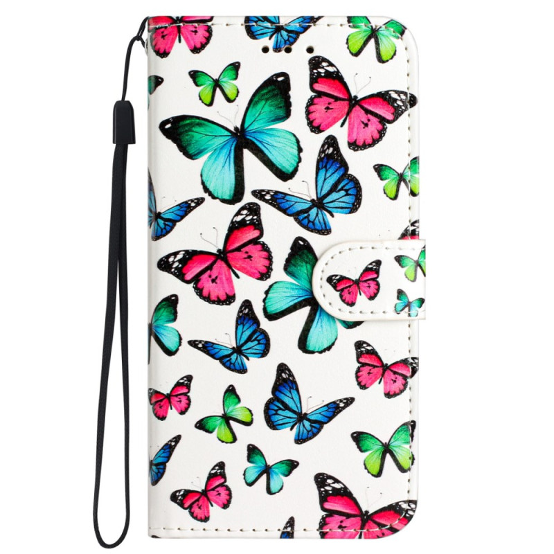 Housse Samsung Galaxy S24 5G Papillons en Vol à Lanière