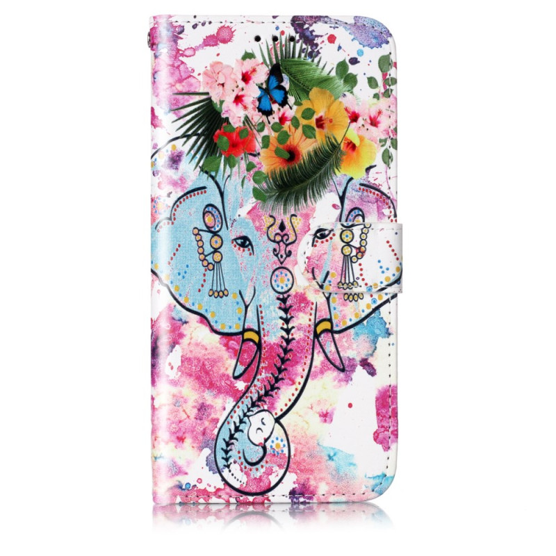 Housse Samsung Galaxy S24 5G Éléphant Fleuri à Lanière
