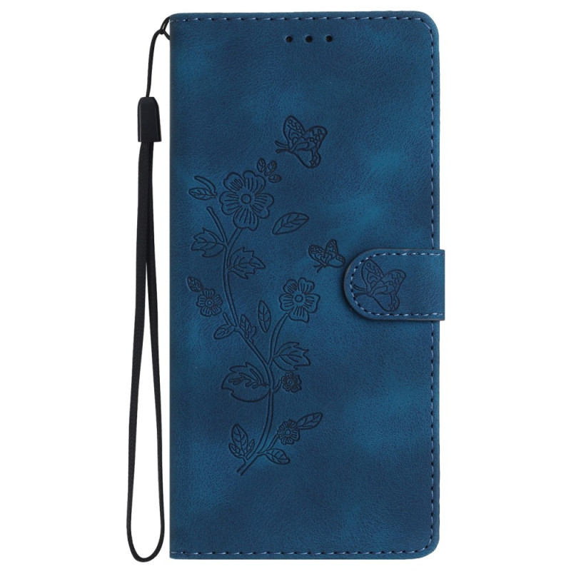 Housse Samsung Galaxy S24 5G Motif de Fleurs Discret à Lanière