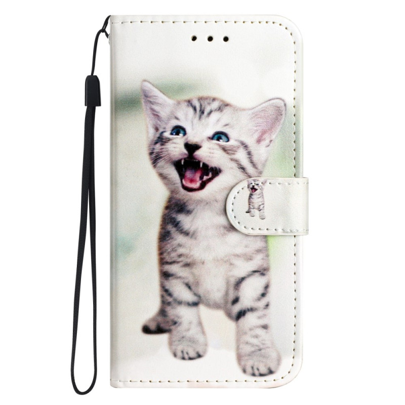 Housse Moto G84 5G Drôle de Chat à Lanière