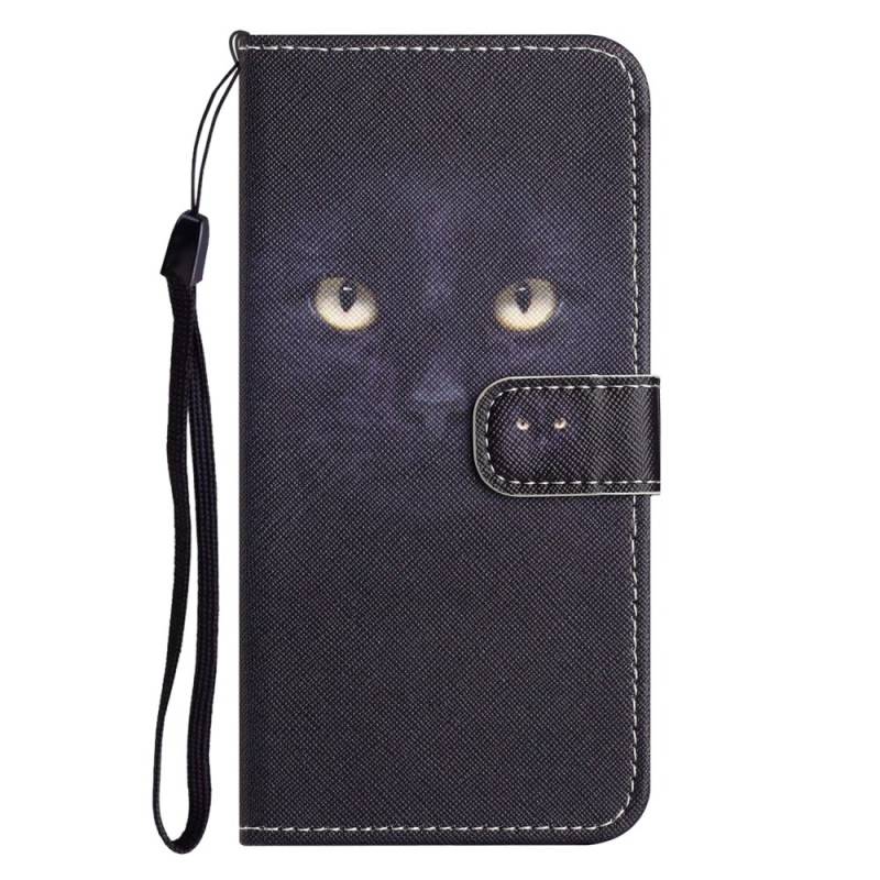 Housse Moto G54 5G Yeux de Chat Noir à Lanière