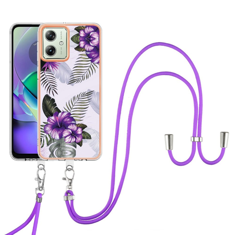 Coque à Cordon Moto G54 5G Fleurs Violettes