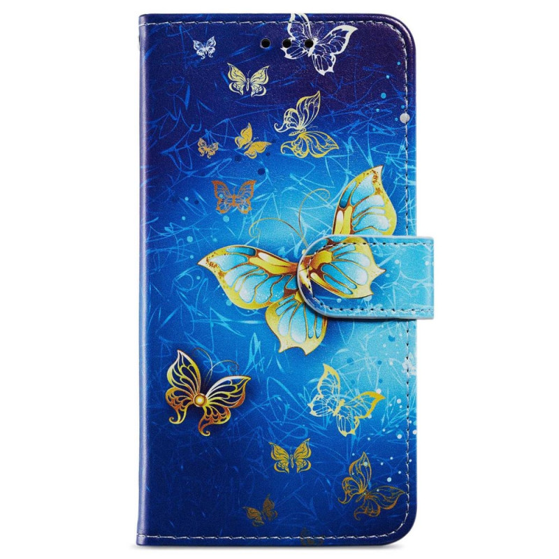 Housse Xiaomi Redmi 13C / Poco C65 Papillons Dorés à Lanière