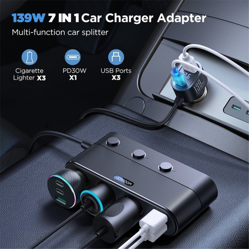 Adaptateur de Chargeur de Voiture 7-en-1 Prise Allume-Cigare