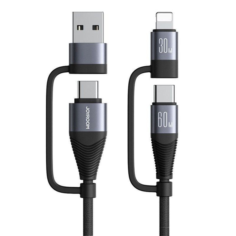 Câble de Charge Rapide 4-en -1 USB-A+Type-C vers 8Pin+Type-C 60W JOYROOM