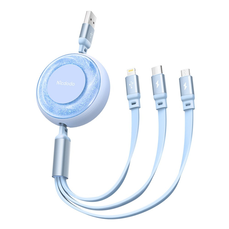 Câble de Charge Rétractable 3-en-1 Lightning Type-C Micro USB MCDODO
