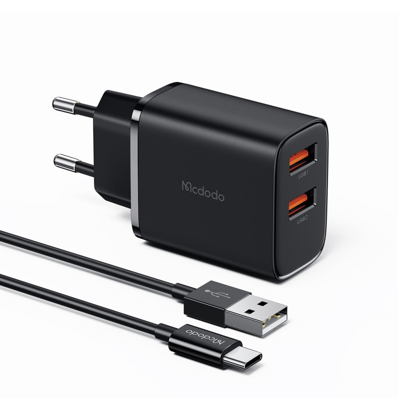 Kit de Chargeur Mural 12W avec Câble Type-C, 2 USB-A 2.4A MCDODO