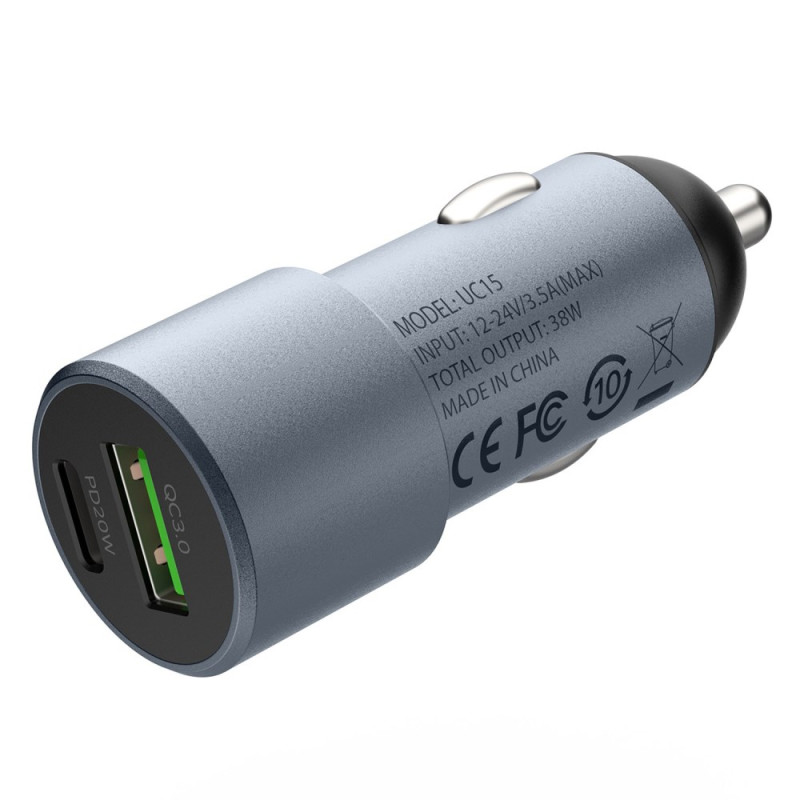 Chargeur Voiture USB 38W avec Câble USB-C intégré pour Smartphone
