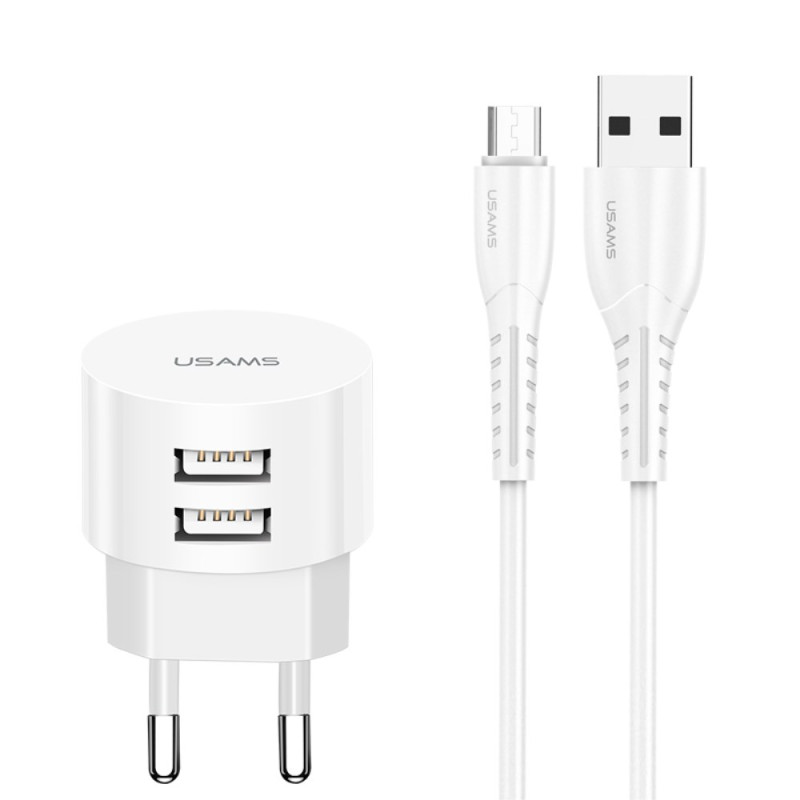 Chargeur de Voyage à Double ports USB + Ensemble de câbles de charge Micro USAMS