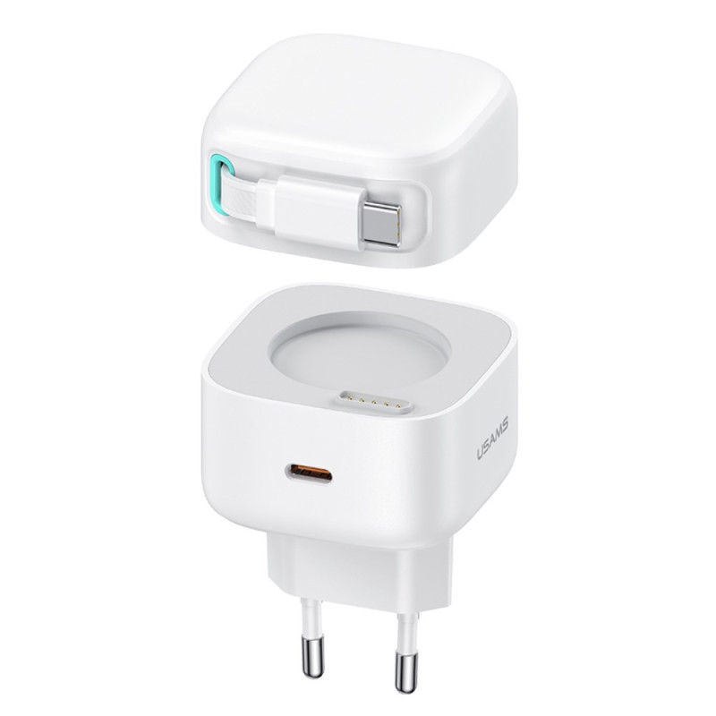Chargeur Rapide Magnétique 35W Type-C GaN avec Câble Type-C Rétractable USAMS