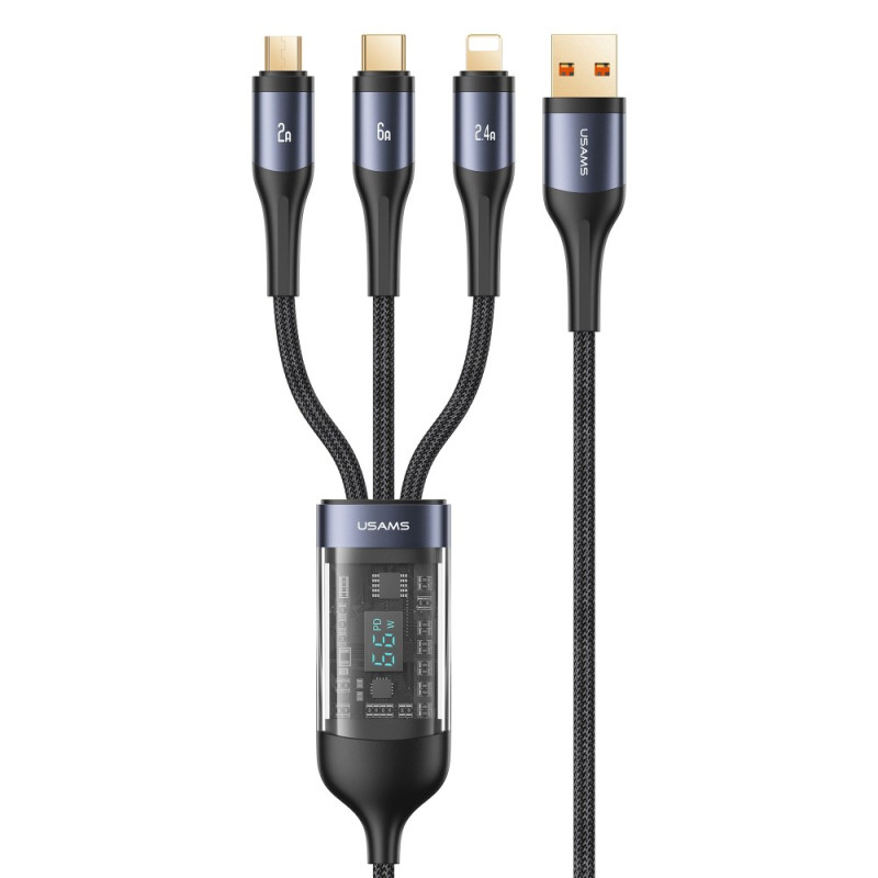 Câble de Charge Rapide avec Affichage Numérique 3-en-1 USB à Lightning / Micro / Type-C USAMS