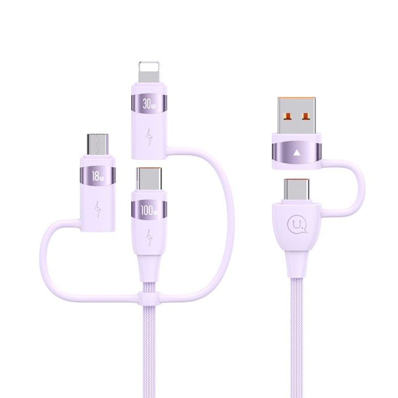 Câble de Charge Rapide 6-en-1 100W USB-A vers Type-C vers Type-C+8Pin+Micro 2m USAMS