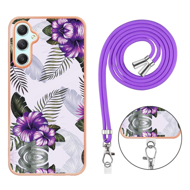 Coque à Cordon Samsung Galaxy A25 5G Fleurs Violettes
