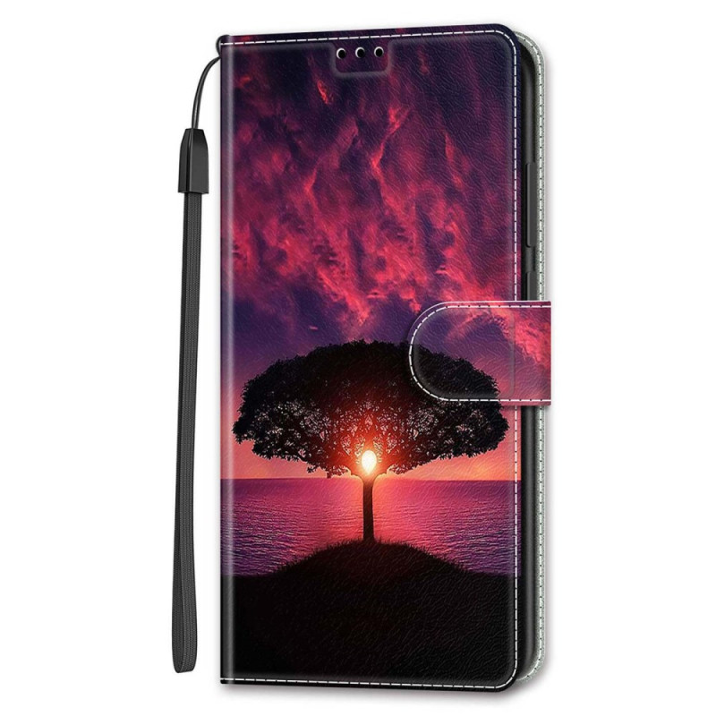 Housse Samsung Galaxy S24 Ultra 5G Arbre Noir et Coucher de Soleil à Lanière