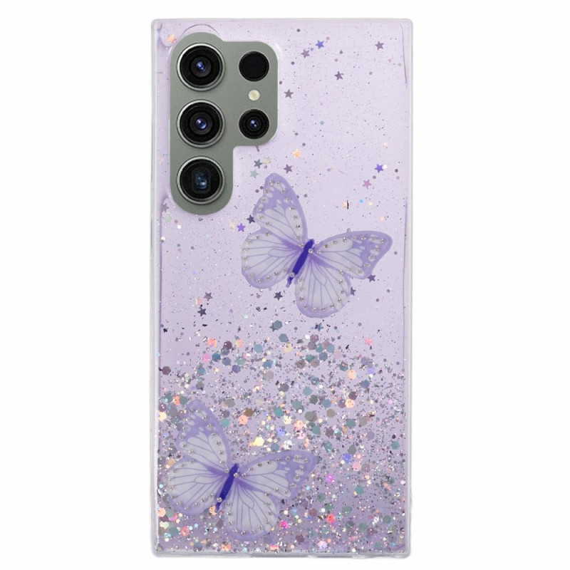 Coque Samsung Galaxy S24 Ultra 5G Paillettes avec Papillons