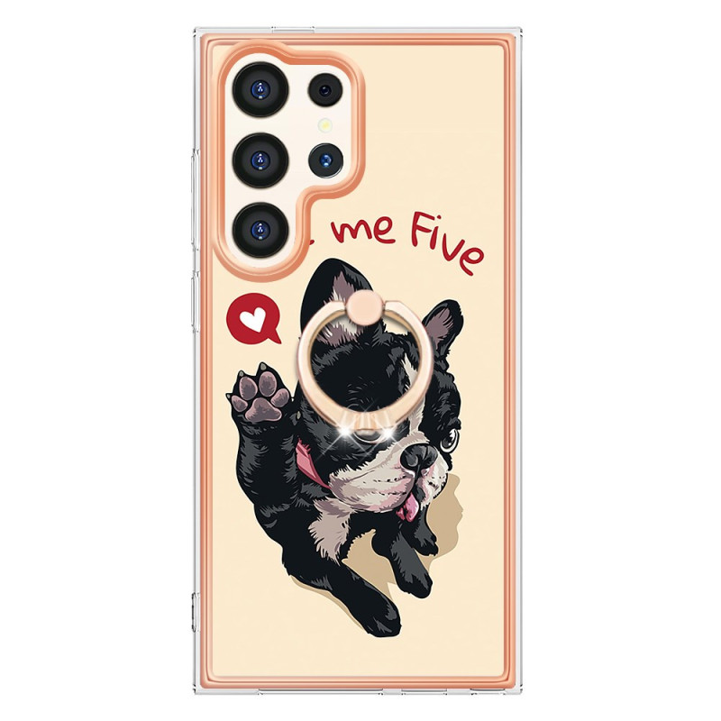 Coque Samsung Galaxy S24 Ultra 5G avec Anneau-Support Chien Give Me Five