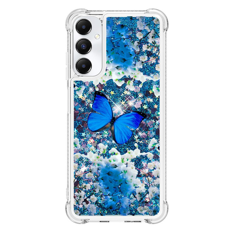 Coque Samsung Galaxy A05s Paillettes Papillon Bleu