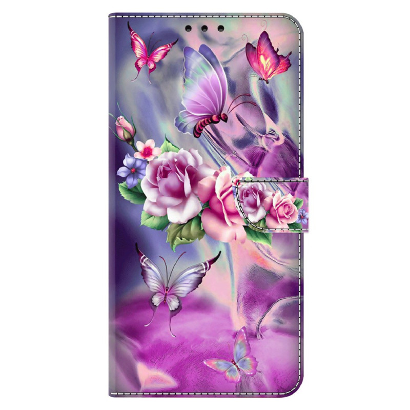 Husse Xiaomi 14 Papillons et Fleurs Violets