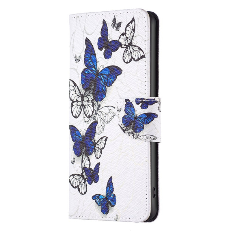 Housse Xiaomi Redmi Note 13 4G Papillons Bleus sur Fond Blanc