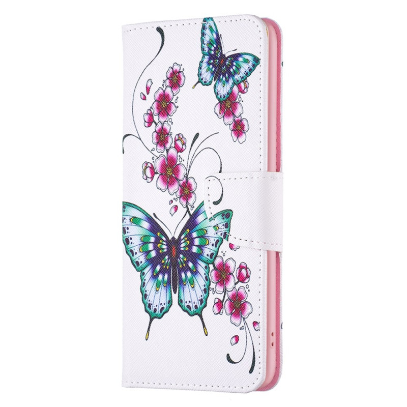 Housse Xiaomi Redmi Note 13 4G Fleurs de Pêcher et Papillons