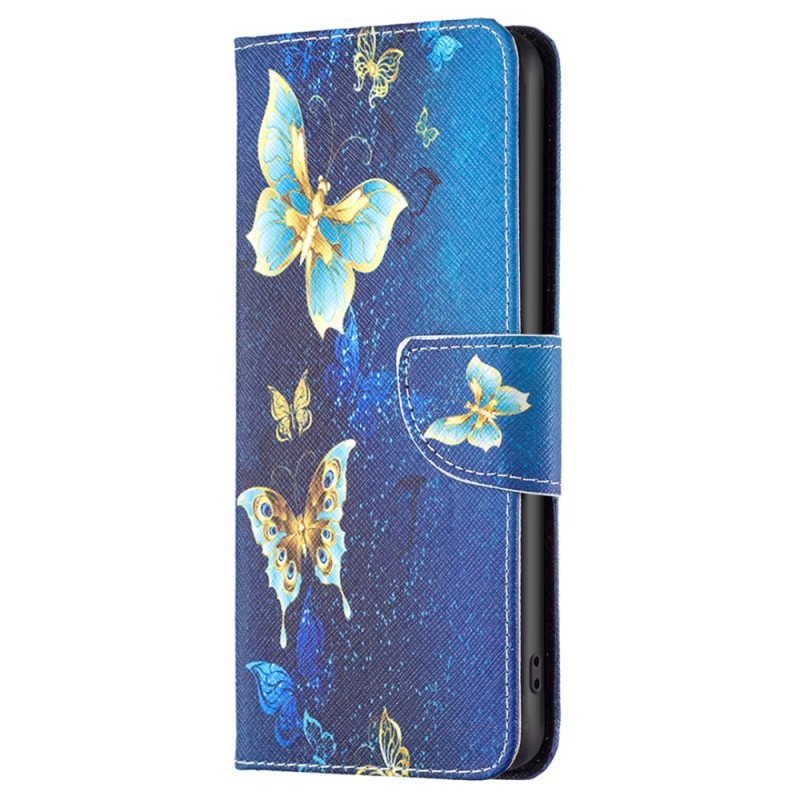 Housse Xiaomi Redmi Note 12S Papillons Dorés sur Fond Bleu