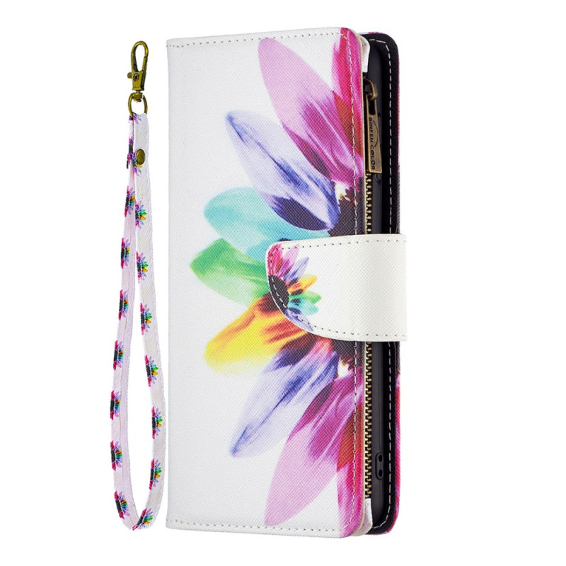 Housse Xiaomi Redmi Note 13 5G Portefeuille Fleur Aquarelle à Lanière
