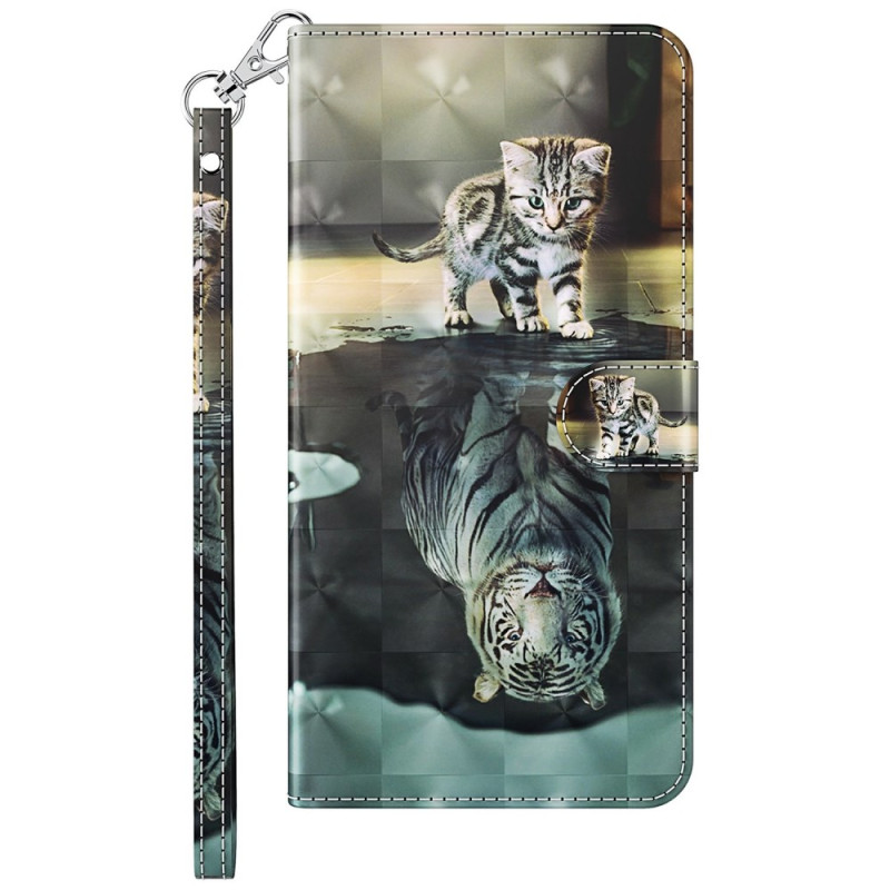 Housse Samsung Galaxy A55 5G Chat et Tigre à Lanière