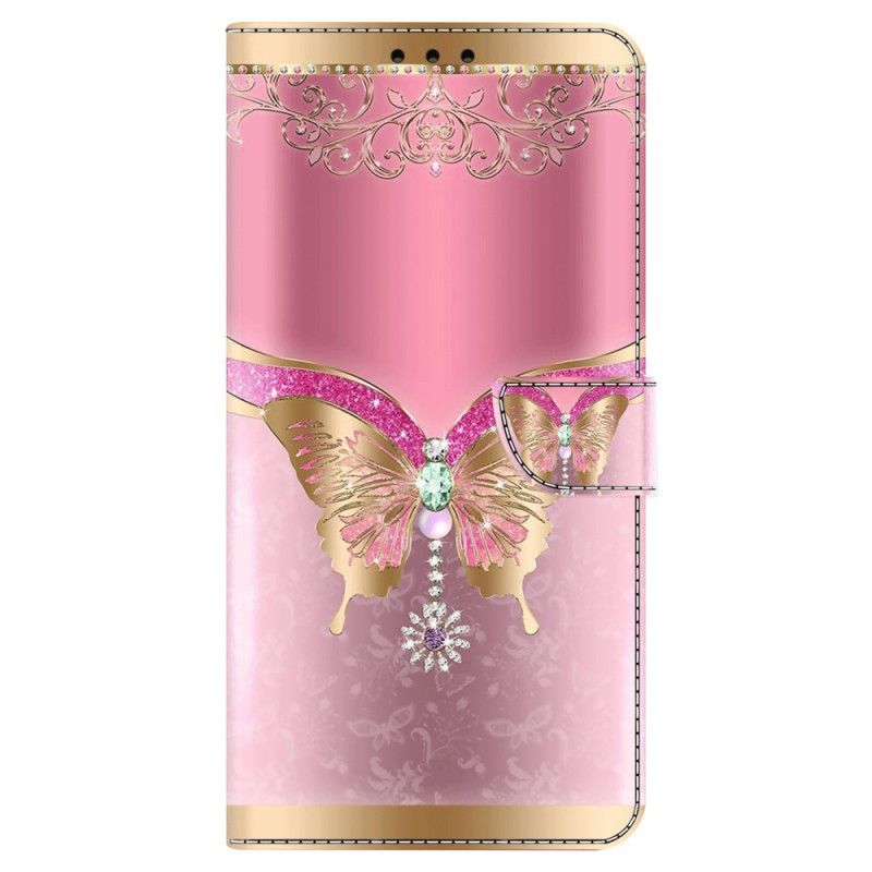 Housse Samsung Galaxy A35 5G Papillon Doré et Rose