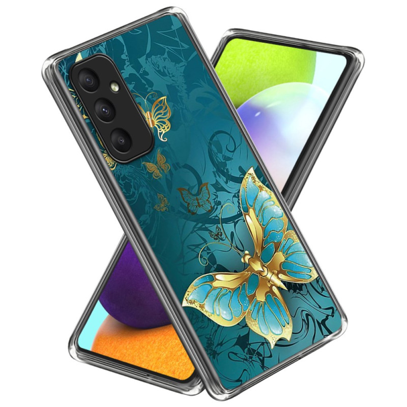 Coque Samsung Galaxy A35 5G Papillons Dorés sur Fond Vert