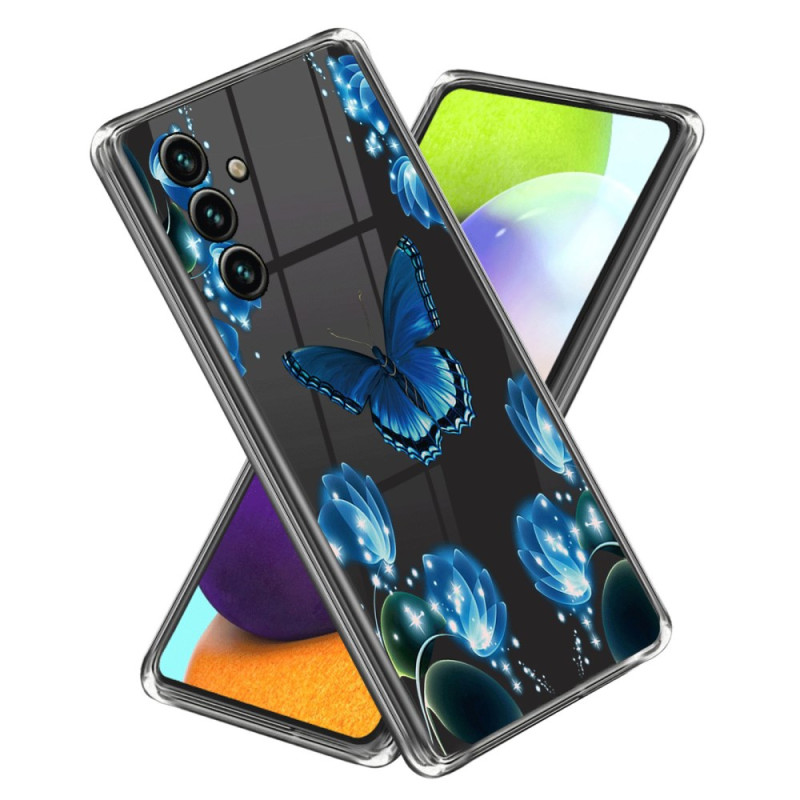 Coque Samsung Galaxy A15 5G Papillons et Fleurs Bleus