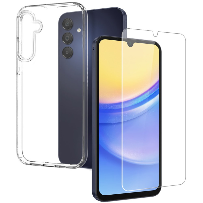 Coque Samsung Galaxy A15 5G / A15 Transparente avec Protecteur Écran en Verre Trempé NORTHJO