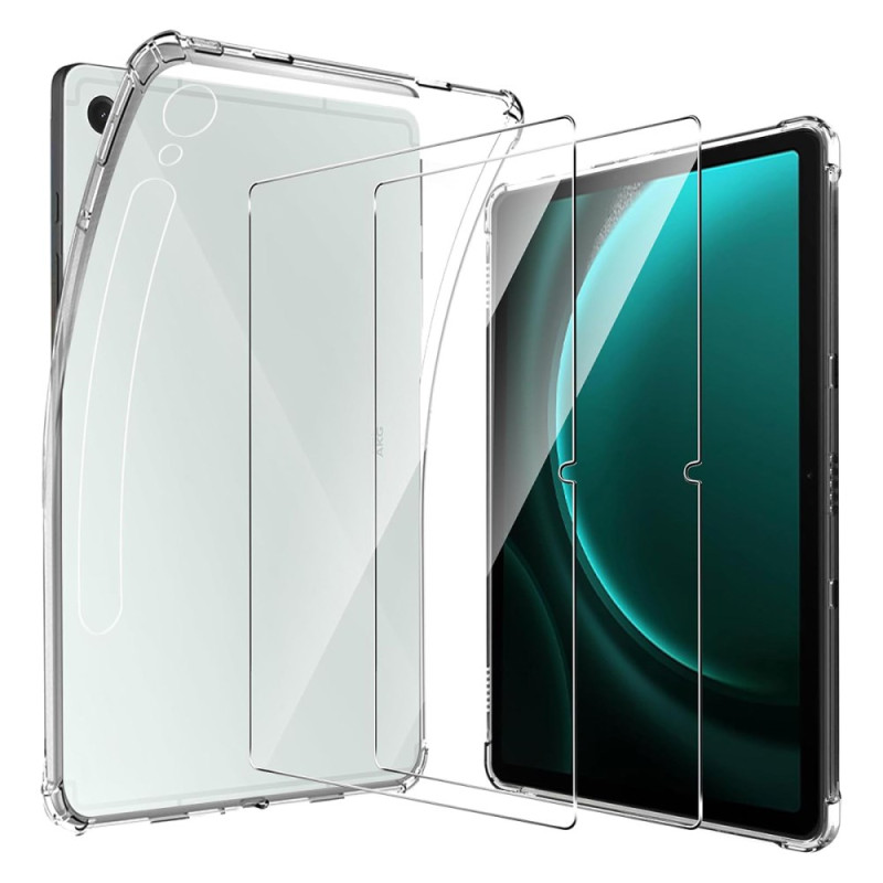 Coque Samsung Galaxy Tab S9 FE Transparente avec 2 Protecteurs Écran en Verre Trempé