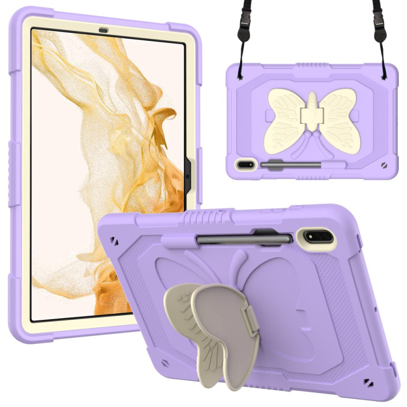 Coque Samsung Galaxy Tab S9 Plus Support Papillon et Bandoulière