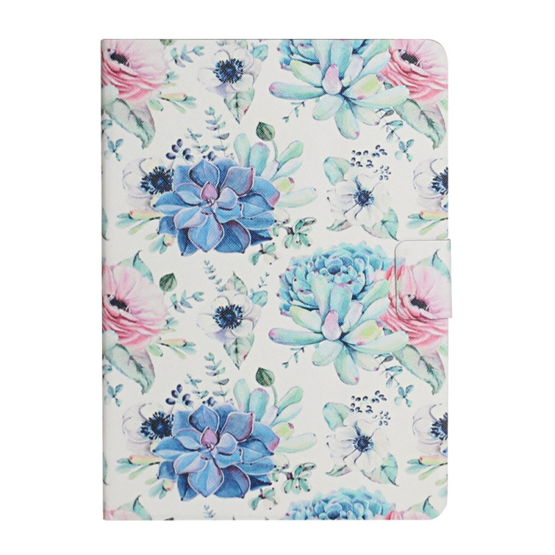 Housse Samsung Galaxy Tab A9 Motif Floral Blanc et Bleu