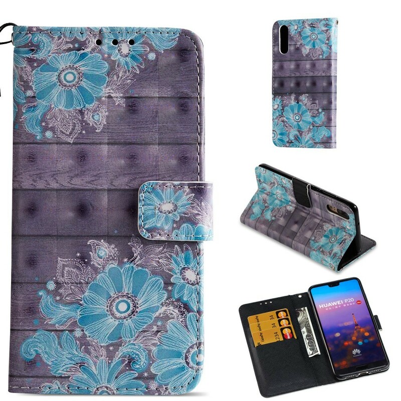 Housse Huawei P20 Fleurs Bleues 3D Housse Huawei P20 Fleurs Bleues 3D