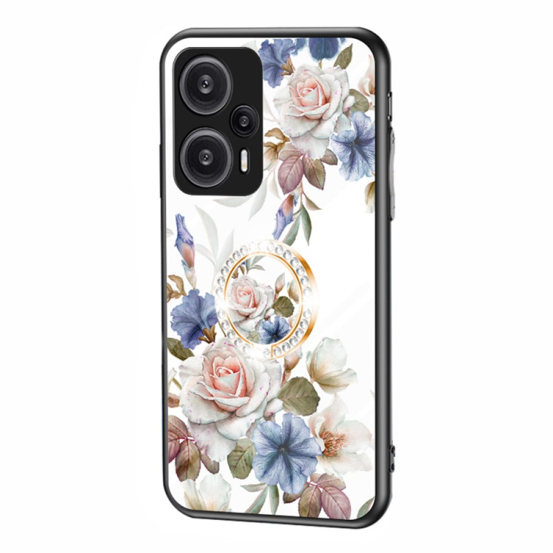 Coque Poco F5 Anneau Support Motif Fleurs Imprimées