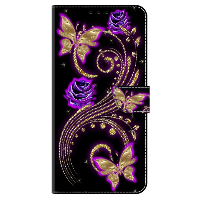 Housse Honor Magic 6 Lite 5G Fleurs Pourpres et Papillons