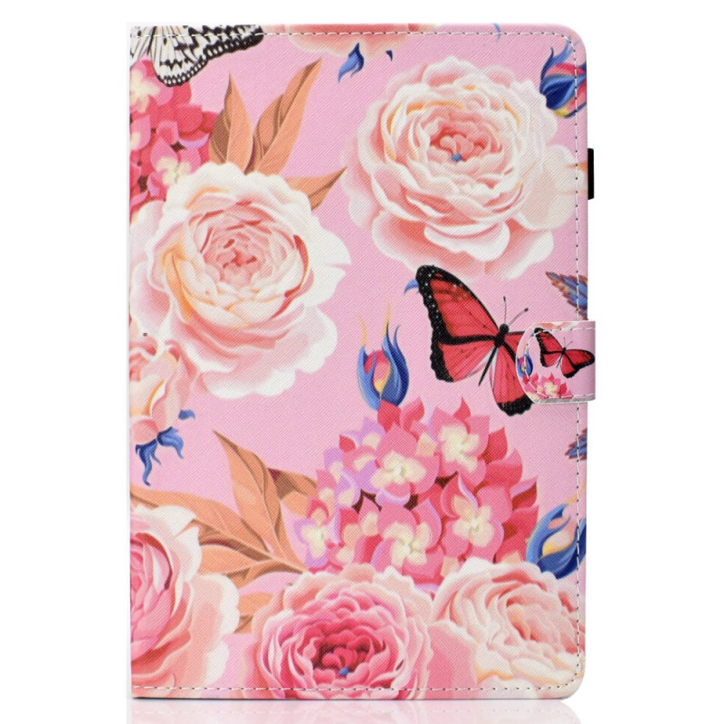 Housse Samsung Galaxy Tab A7 Lite Fleurs et Papillons sur Fond Rose
