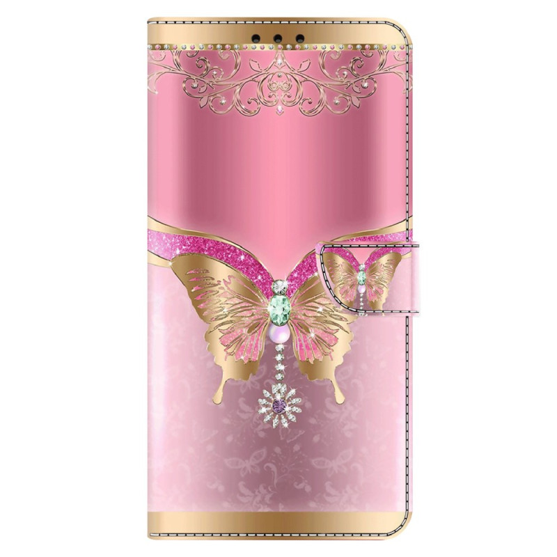 Housse Xiaomi Redmi Note 13 5G Papillon Rose et Doré