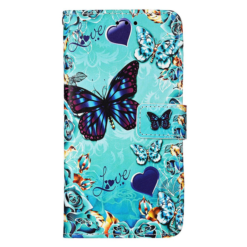 Housse Xiaomi Redmi Note 13 Pro 4G / Poco M6 Pro 4G Papillons et Cœurs à Lanière