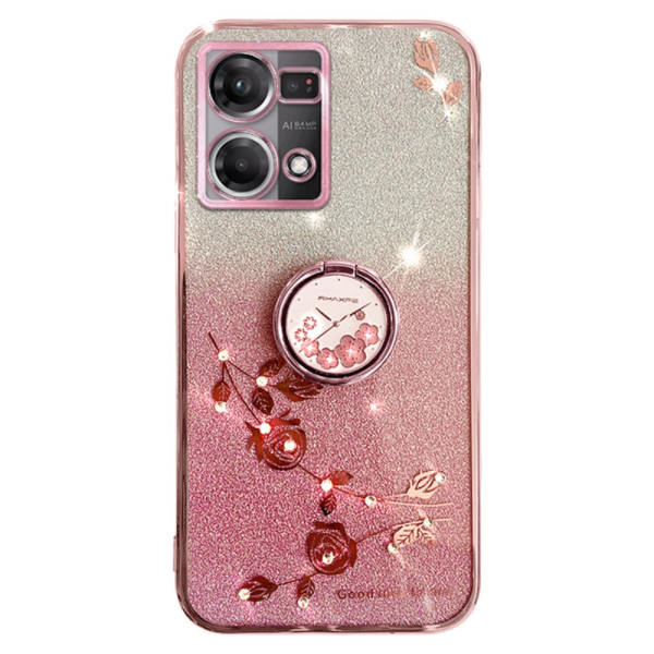 Coque Oppo Reno 7 Anneau-Support Fleurs et Strass