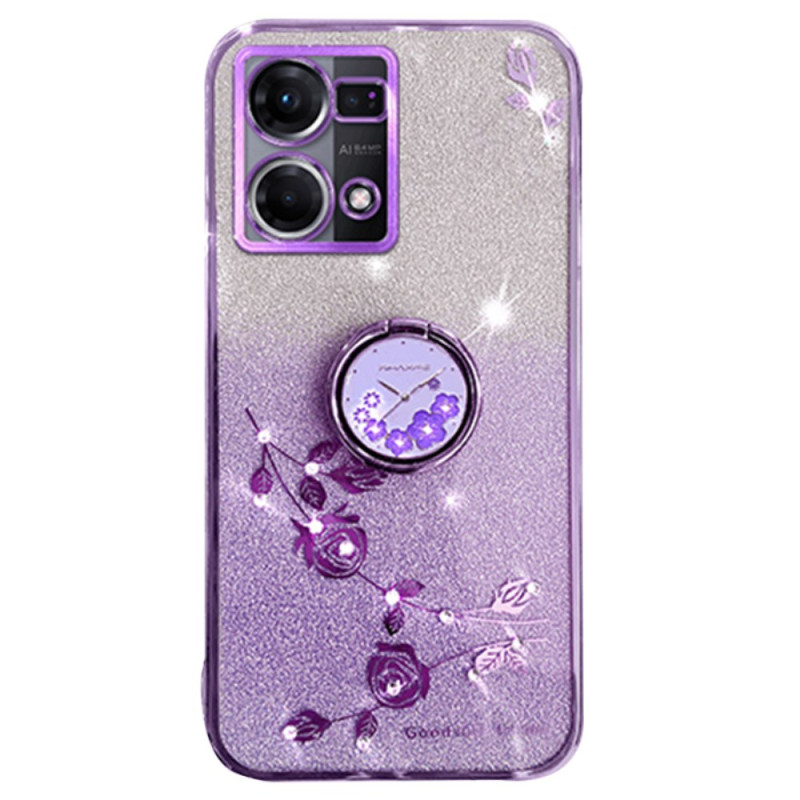 Coque Oppo Reno 7 Anneau-Support Fleurs et Strass