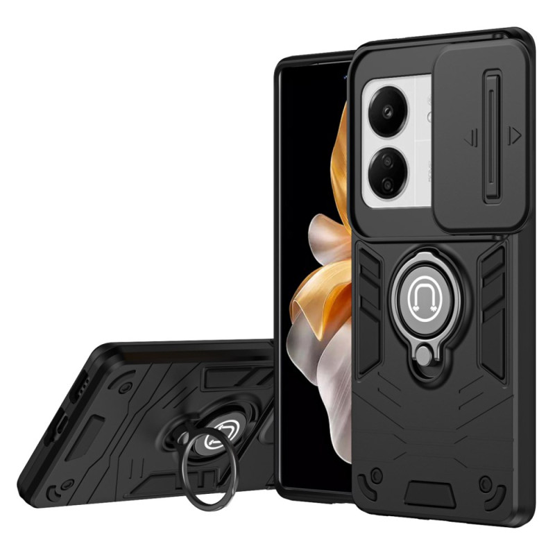 Coque Xiaomi Redmi 13C 4G/5G/Poco C65 Couvercle de Lentille Coulissant et Anneau-Support