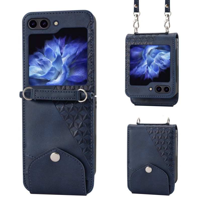 Coque Samsung Galaxy Z Flip 7 FE / Z Flip 6 Simili Cuir Frise avec bandoulière